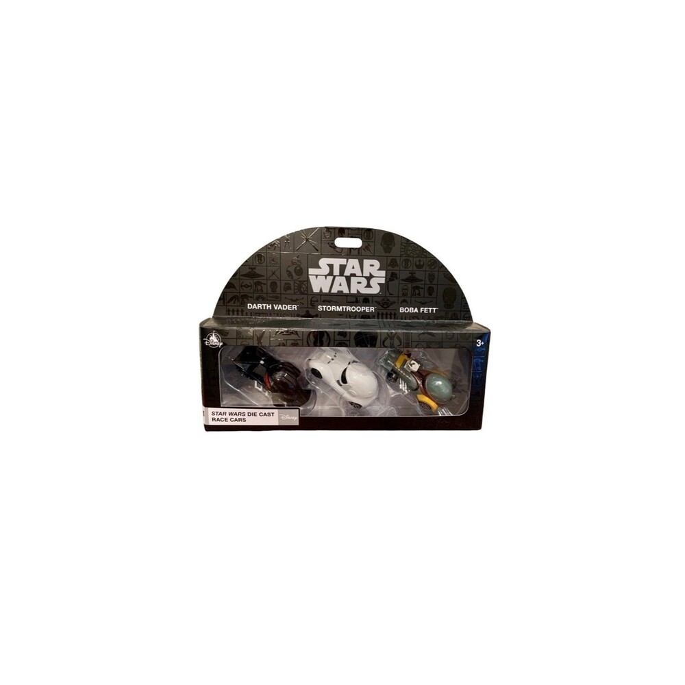 Star Wars Die Cast Race Cars Darth Vader Stormtrooper Boba Fett 3 Car Set New